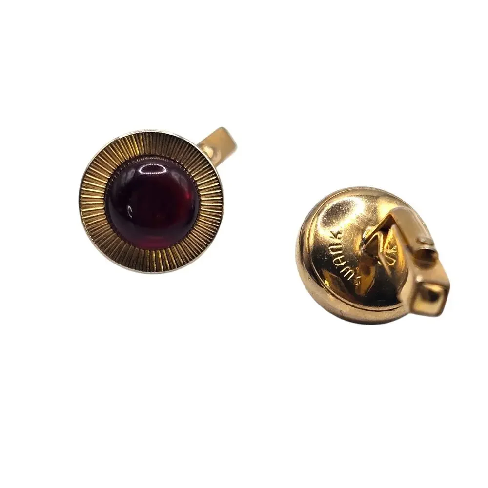 Vintage Swank Cufflinks Deep Red Glass MCM Folding Toggle Gold Tone 50s 70s